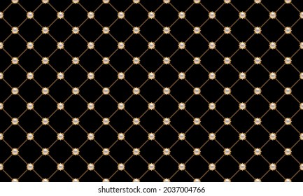 Luxury background with golden chains and pearl beads. Vector illustration. 