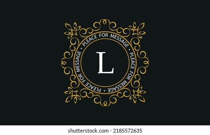 Luxury background of golden color and letter L. Template for design elements of ornament, label, logotype