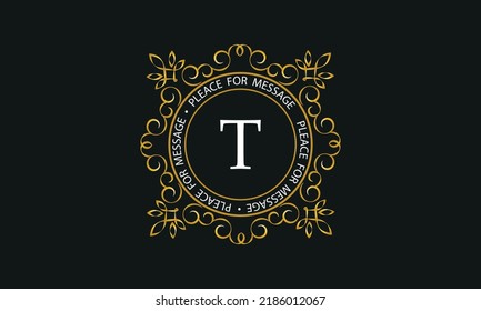 Luxury background of golden color and letter T. Template for design elements of ornament, label, logotype