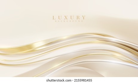 Luxury background with golden curve line element and glitter light effect decoration.