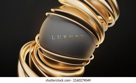 Luxury background with golden curve line element and black circle frame with glitter light effect decoration.