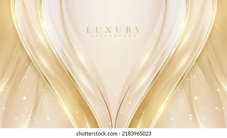 Luxury background with golden curve line decoration with glitter light effect and bokeh elements.