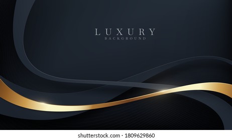 Luxury background With golden curves on the dark, vector illustration.