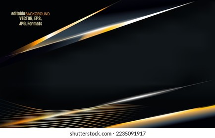 Luxury background With golden curves on the dark vector illustration. Black background with golden stripes