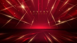 Luxury Background With Golden Line Decoration And Light Rays Effects Element With Bokeh. Award Ceremony Design Concept.