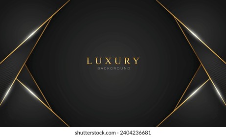 Luxury Background with Golden Lines in 3D style. Black and Gold Abstract Background. Dark Black Deluxe and Elegant Background Design Vector Illustration