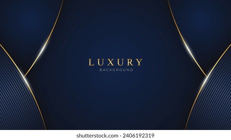 Luxury Background with Golden Lines in 3D style. Blue and Gold Abstract Background. Dark Blue Deluxe and Elegant Background Design Vector Illustration