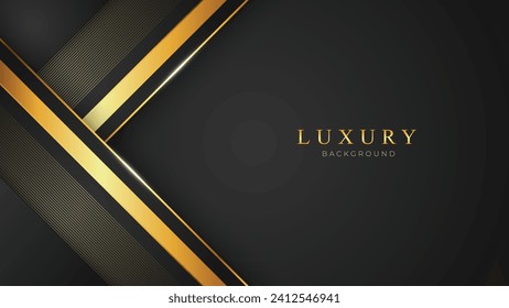 Luxury Background with Golden Lines in 3D style. Black and Gold Abstract Background. Dark Black Deluxe and Elegant Background Design Vector Illustration