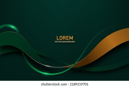 luxury background with golden lines and the light sparkles green color 3d abstract style