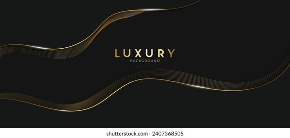 Luxury Background with Golden Lines Website Header in 3D style. Black and Gold Abstract Background. Dark Black Deluxe and Elegant Background Design Vector Illustration.