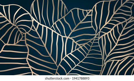 Luxury background with golden ornamental striped leaves. Art Deco Pattern, invitation background texture for print, fabric, packaging design, invite