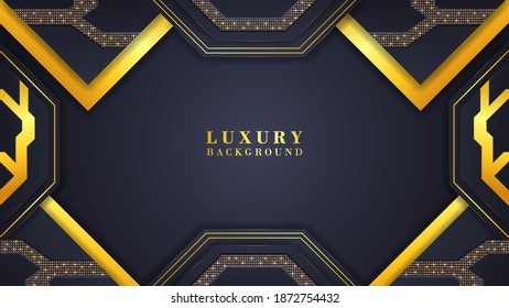 luxury background with golden shiny borders.Realistic golden effect on textured dark background.dark and golden glittering dots color luxury background design template