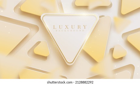 Luxury background with golden triangle frame and polygon blur decoration with glitter light effect.