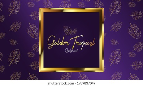 Luxury background with golden tropical leaf and dark purple with golden color can use for wedding invitation,book cover or wedding banner