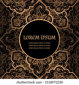 Luxury background golden vector. Islamic arabesque paisley royal pattern card template. 