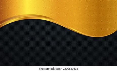 Luxury background with golden wave. Gold and black metal texture. Vector design