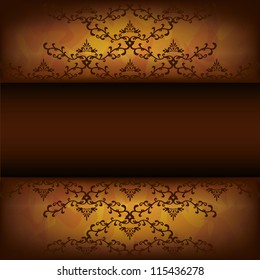 Luxury background golden-chocolate with decorative pattern in vintage or grunge style, place for text. Vector illustration