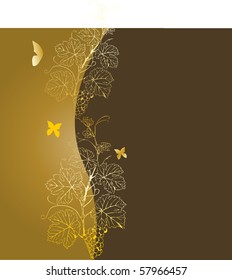 Luxury background with grape branch and golden butterfly