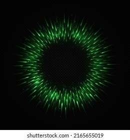 Luxury background with green bright rays. Dynamic sparkles lines. Circle bright rays star light.