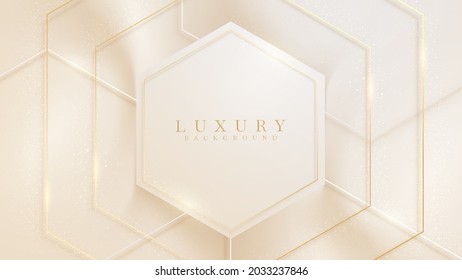 Luxury background with hexagon shape and golden line sparkling, Modern gradient cover design. 3d vector illustration.