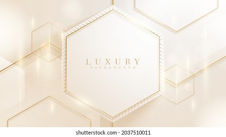 Luxury Background With Hexagon Shape And Golden Line Sparkling, Modern Gradient Cover Design. 3d Vector Illustration.