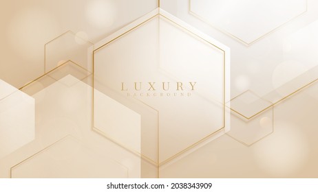 Luxury background with hexagon shape and golden line sparkling, Modern gradient cover design. 3d vector illustration.