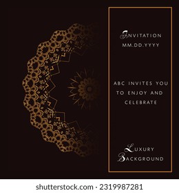 Luxury Background Invite Design for invites, decorations, manadala style,  3d gradient and floral elements with text