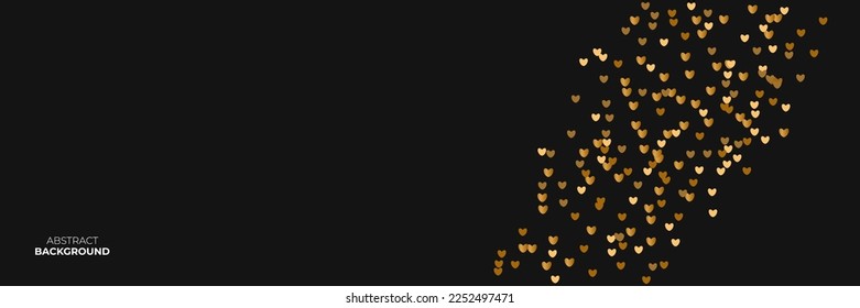 Luxury background of love on black background with blank space in center for text. Minimalist golden background.