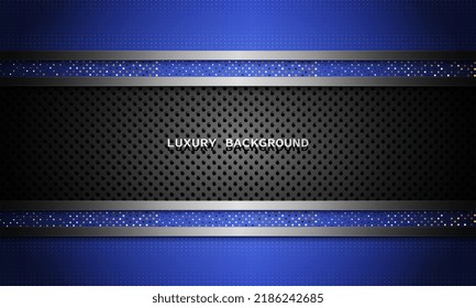 luxury background, modern, bright blue background and black texture with silver outline decoration