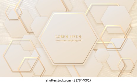 Fondo de lujo con formas hexágonas superpuestas y decoración de líneas doradas. Ilustración del vector