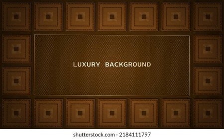 luxury background with plaid decoration, and gold frame, brown background