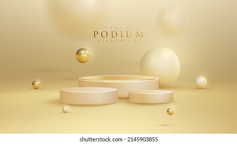 Luxury background with product display podium and 3d gold ball element and blur effect decoration and glitter light.