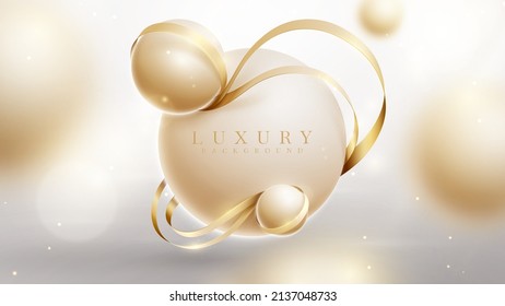 Luxury background and realistic 3d ball   gold ribbon element and glitter light effect decoration   bokeh 
