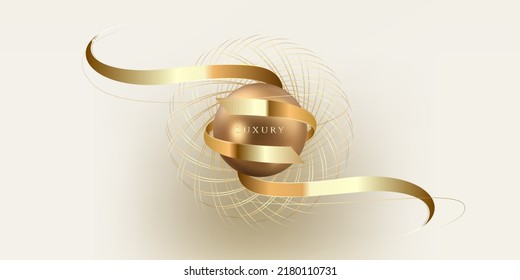 Luxuriöser Hintergrund mit realistischem 3D-Ball- und Goldband-Element mit glatterem Lichteffekt-Dekor und Bokeh. Vektorgrafik