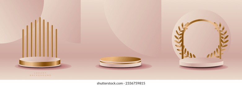 Luxury background with realistic cylinder pedestal podium. Abstract vector rendering geometric forms. Mockup product display. Stand to show products. Minimal wall scene. Stage showcase.
