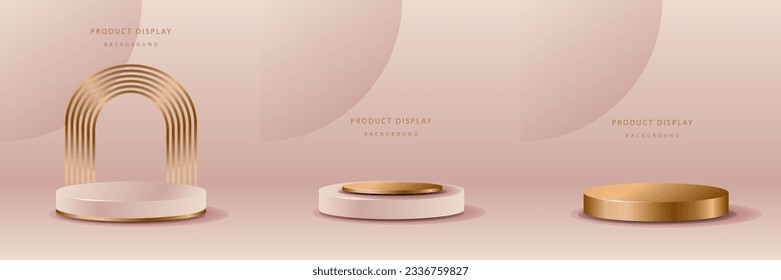 Luxury background with realistic cylinder pedestal podium. Abstract vector rendering geometric forms. Mockup product display. Stand to show products. Minimal wall scene. Stage showcase.