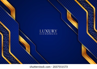 Fondo de lujo azul diagonal realista con efecto brillante dorado