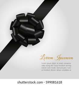 Luxury Background With Realistic Glossy Black Gift Bow And Ribbon.