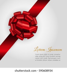 Luxury background with realistic glossy red gift bow and ribbon.