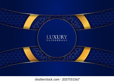 Luxury Background Realistic Overlapped Blue Circle with Golden Glitter Shiny Effect