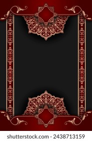 Luxury background red and black with golden mandala ornament