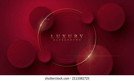 Luxury background and red circle frame with golden line and glitter light effects decorations.