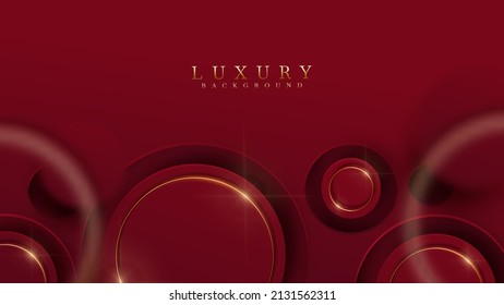 Luxury background and red circle frame with golden line and glitter light effects decorations.