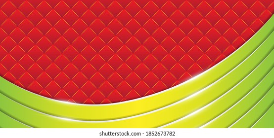 Luxury background with red geometric texture and green space with silver line. Vector illustration