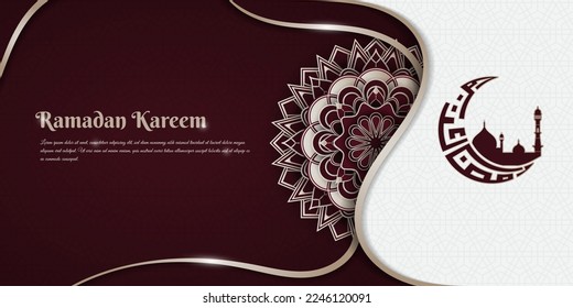 Luxury background in red and white gold with mandala for ramadan or eid template design