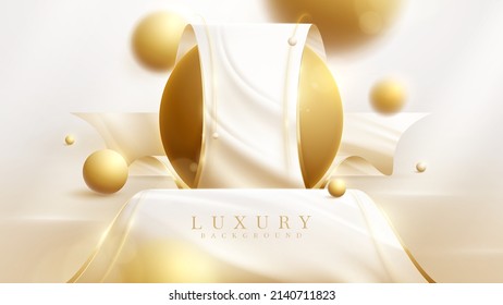 Luxury background and ribbon element and 3d gold ball decoration with blur effect and glitter light.