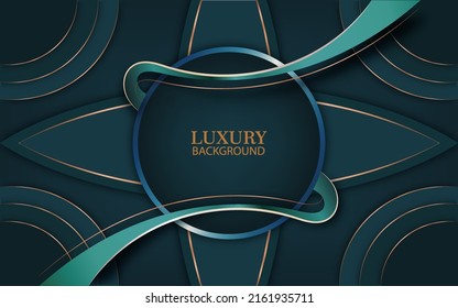 Luxury Background With Ribbon Element And Ellipse On Dark Green Background