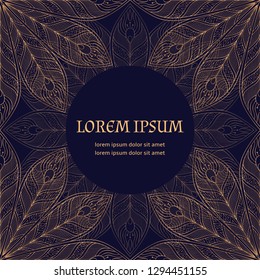 Luxury background royal pattern vector. Peacock feathers wedding invitation. Filigree design for beauty spa salon flyer, anniversary, save the date cards, holiday template.