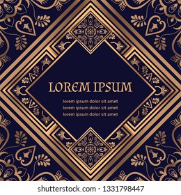 Luxury background royal pattern vector. Arabesque tile wedding invitation. Gatsby art deco design for party invite card, beauty spa salon flyer, save the date, holiday template.