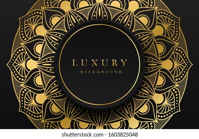 Luxury background with shimmering gold islamic arabesque ornament on dark surface